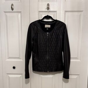 hinge Black Quilted 100% Leather Zip Jacket